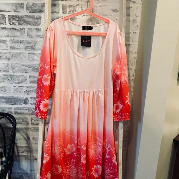 R & B Collections | Dresses | Rb Collection Pink 34 Sleeve Floral Ombre ...